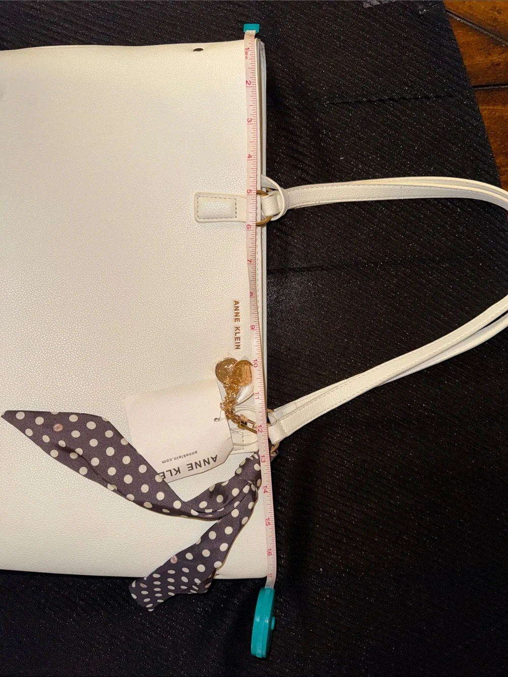 Anne Klein White Tote with Matching Pouch and Polka Dot Scarf